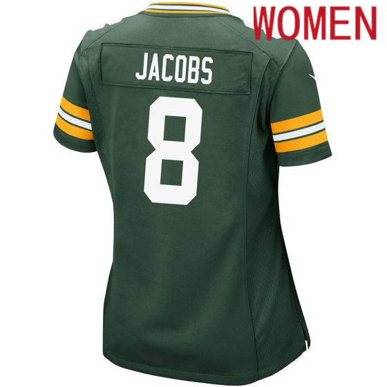 Women Green Bay Packers #8 Josh Jacobs Nike  green Home Game 2024 NFL  Jersey->->Women Jersey